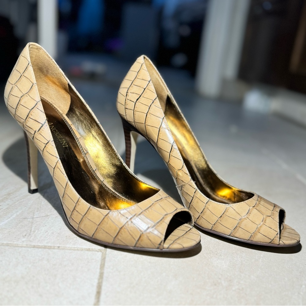 Enzo Angiolini Women’s Pump Heel Eamerryann Faux Leather Snakeskin Peep Toe